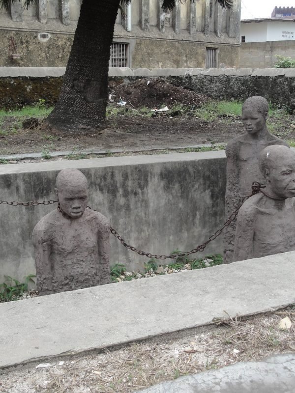 The sculpture of slavery in Zanzibar island that shows the way black people were sold like commodities